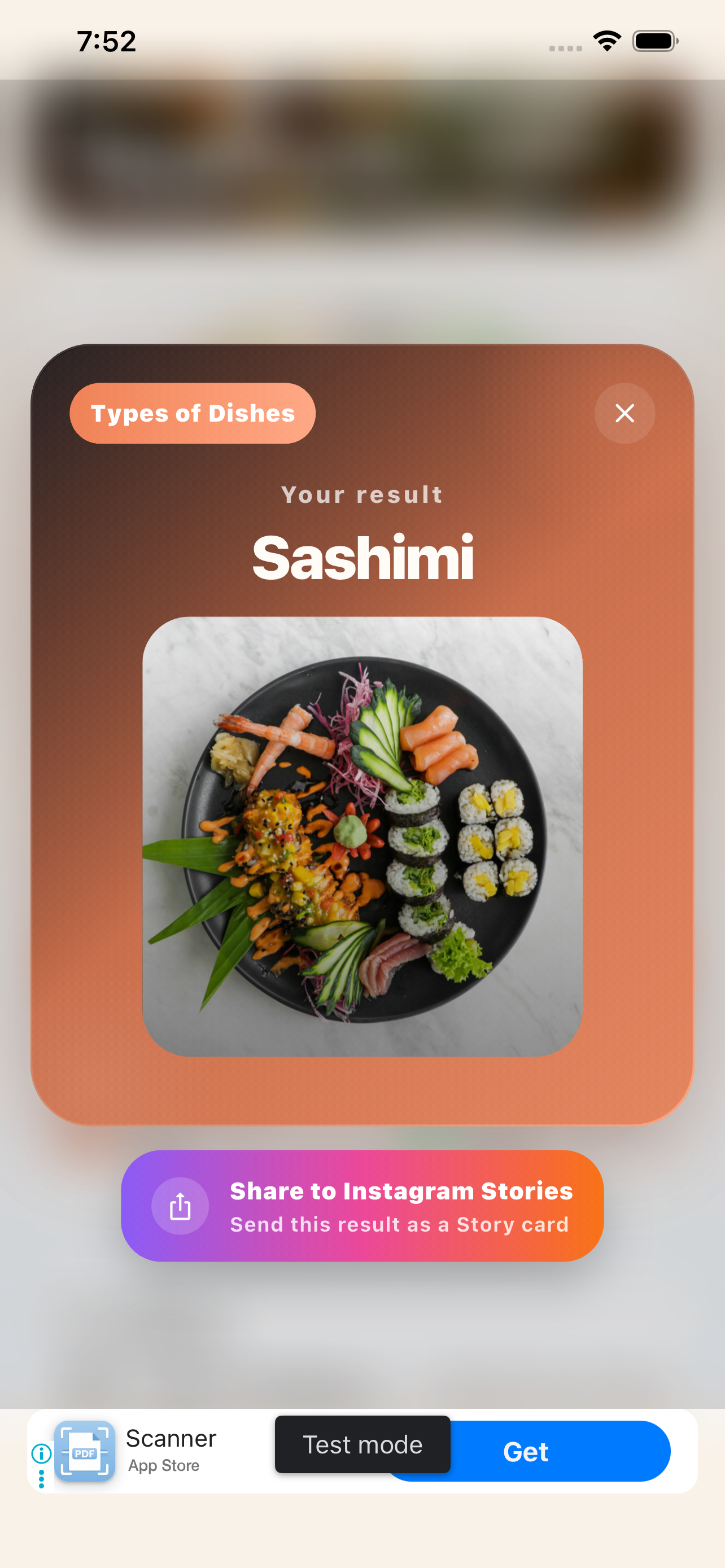Food Roulette result card screen